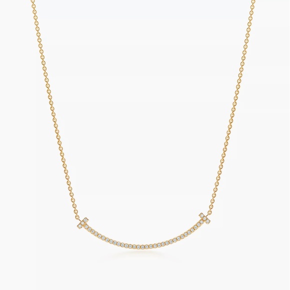 Tiffany T Smile Pendant in Yellow Gold with Diamonds, Small - Picture 1 of 4